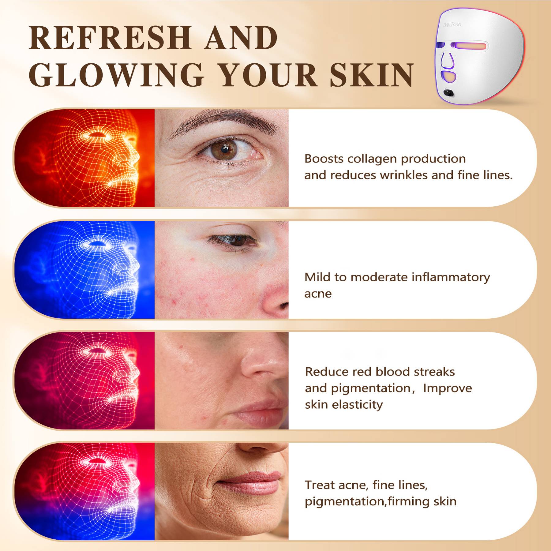 LED Facial Therapy Mask – Anti-Aging Red Light Skincare Device for Home & Travel