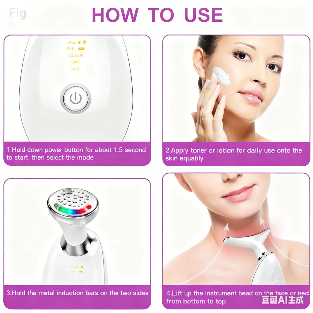 Facial & Neck Beauty Device – 7-Color LED Massager | Multifunctional Skin Care Tool for Home Use