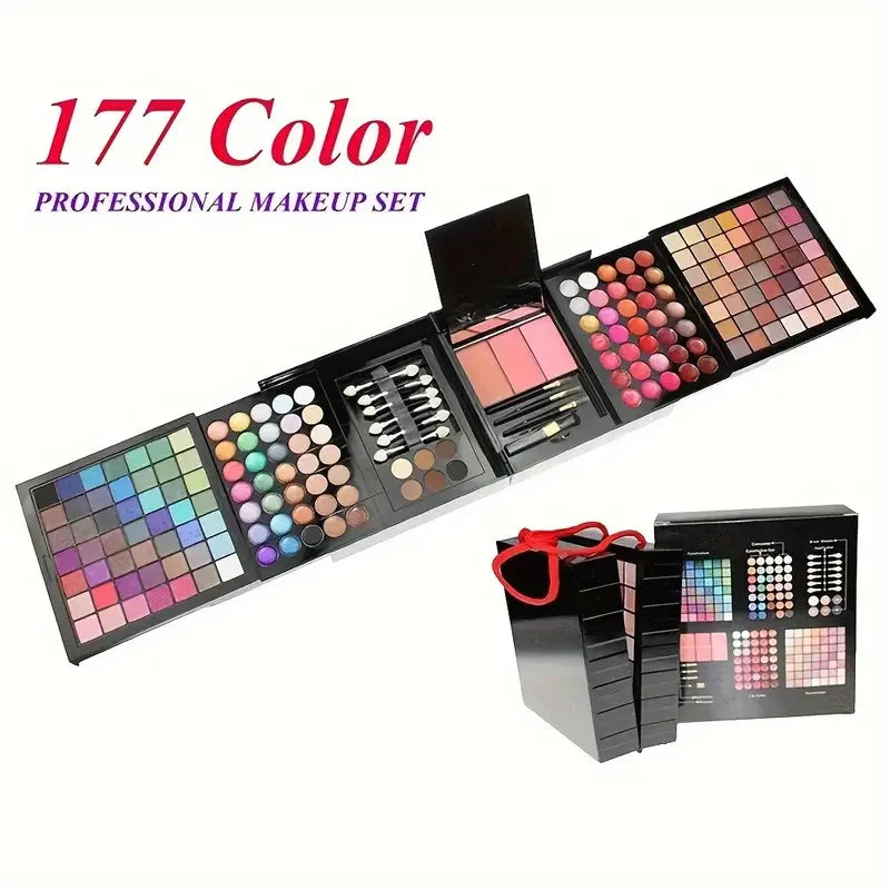 177-Color All-In-One Professional Makeup Set with Mirror – Eyeshadow, Blush, Lip Gloss & Concealer Palette