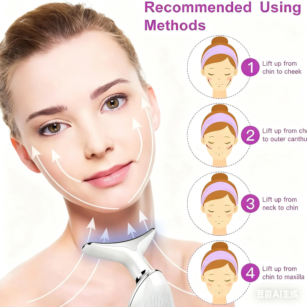 Facial & Neck Beauty Device – 7-Color LED Massager | Multifunctional Skin Care Tool for Home Use