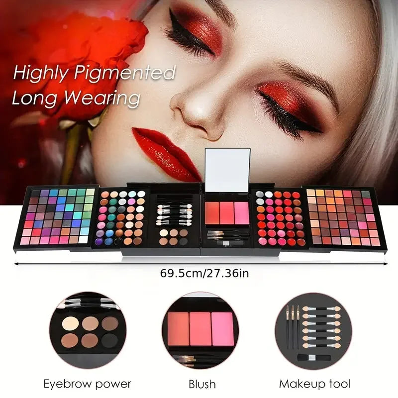 177-Color All-In-One Professional Makeup Set with Mirror – Eyeshadow, Blush, Lip Gloss & Concealer Palette