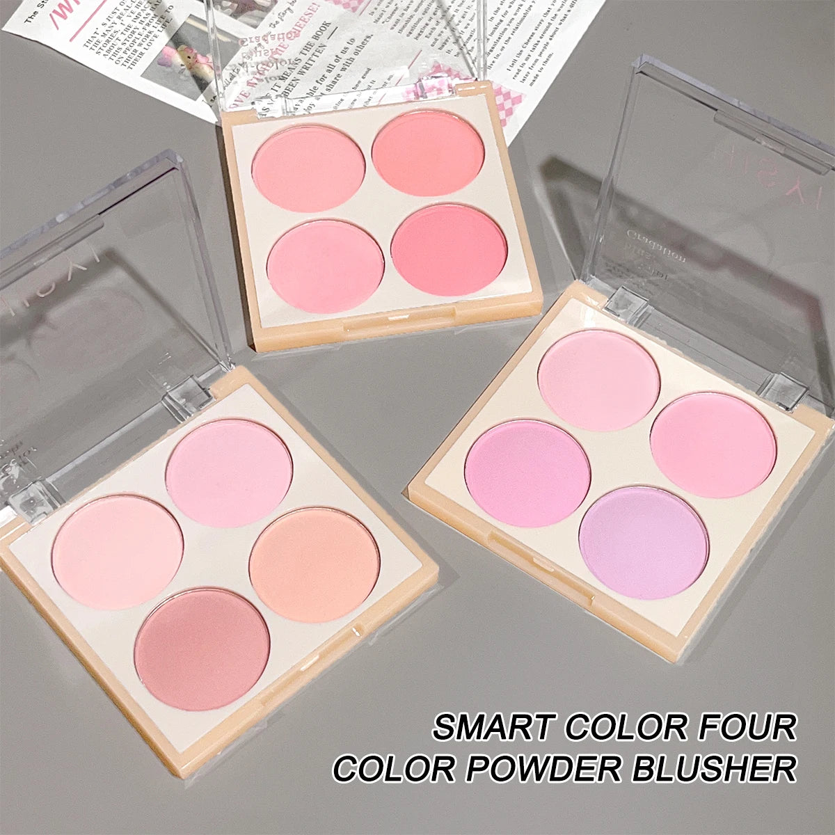 4-color matte blush, peach pink, coral blush powder, Korean low saturation soft fog blush, can lighten, create three-dimensional