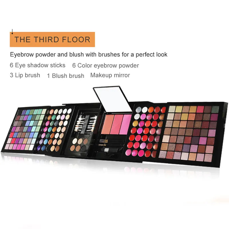 177-Color All-In-One Professional Makeup Set with Mirror – Eyeshadow, Blush, Lip Gloss & Concealer Palette