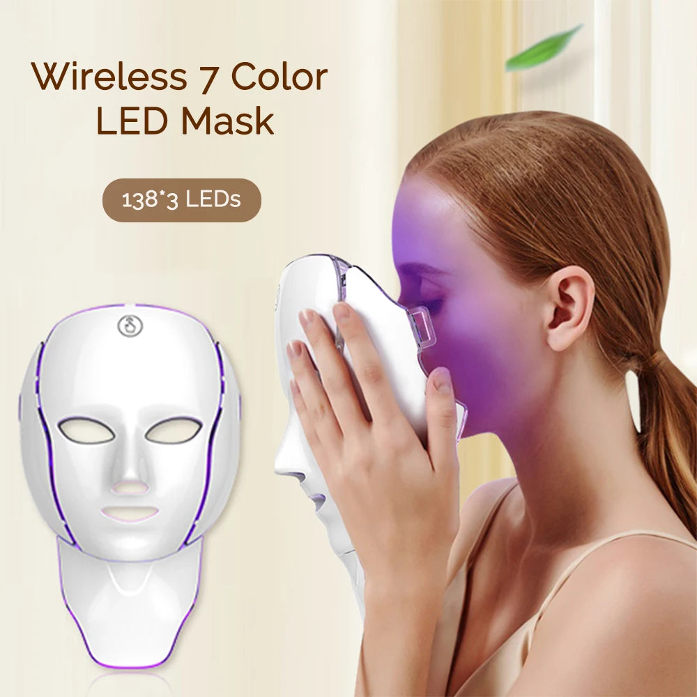 LED Facial Mask with Neck – 7 Colors Light Therapy | Anti-Aging, Skin Rejuvenation & Brightening Beauty Device