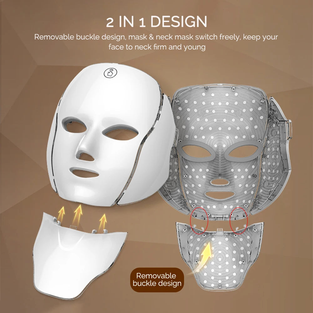 LED Facial Mask with Neck – 7 Colors Light Therapy | Anti-Aging, Skin Rejuvenation & Brightening Beauty Device