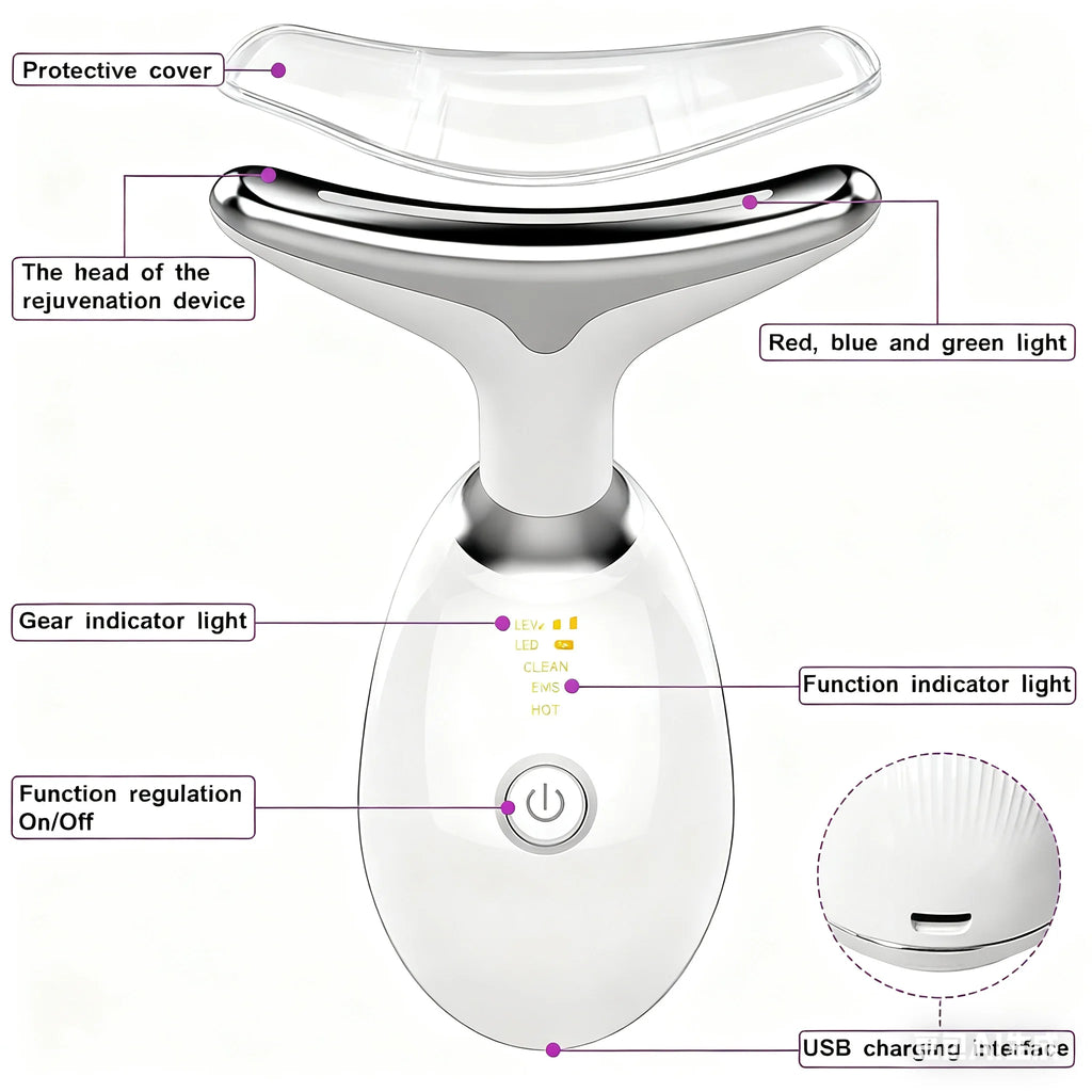 Facial & Neck Beauty Device – 7-Color LED Massager | Multifunctional Skin Care Tool for Home Use