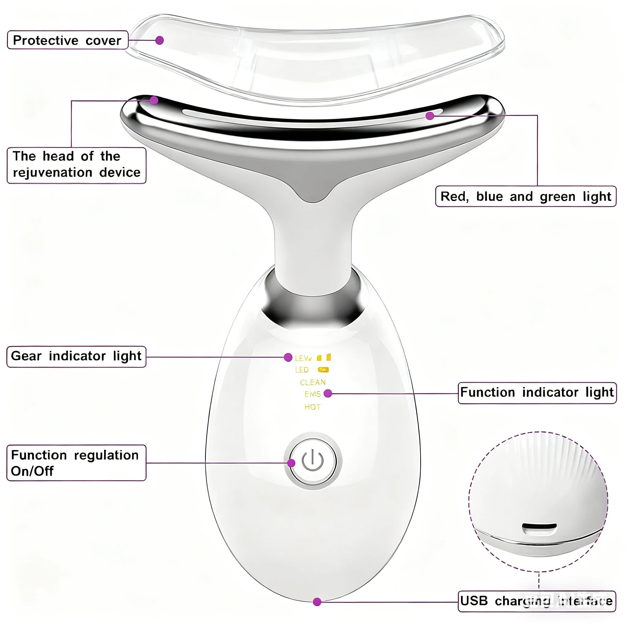 Facial & Neck Beauty Device – 7-Color LED Massager | Multifunctional Skin Care Tool for Home Use