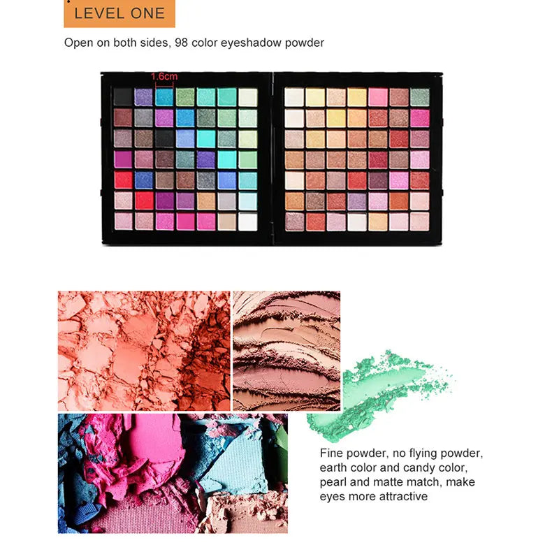 177-Color All-In-One Professional Makeup Set with Mirror – Eyeshadow, Blush, Lip Gloss & Concealer Palette