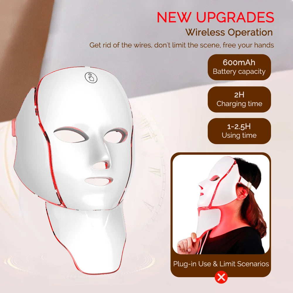 LED Facial Mask with Neck – 7 Colors Light Therapy | Anti-Aging, Skin Rejuvenation & Brightening Beauty Device