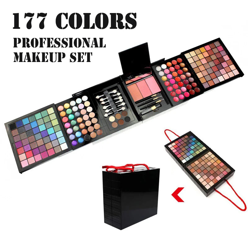 177-Color All-In-One Professional Makeup Set with Mirror – Eyeshadow, Blush, Lip Gloss & Concealer Palette
